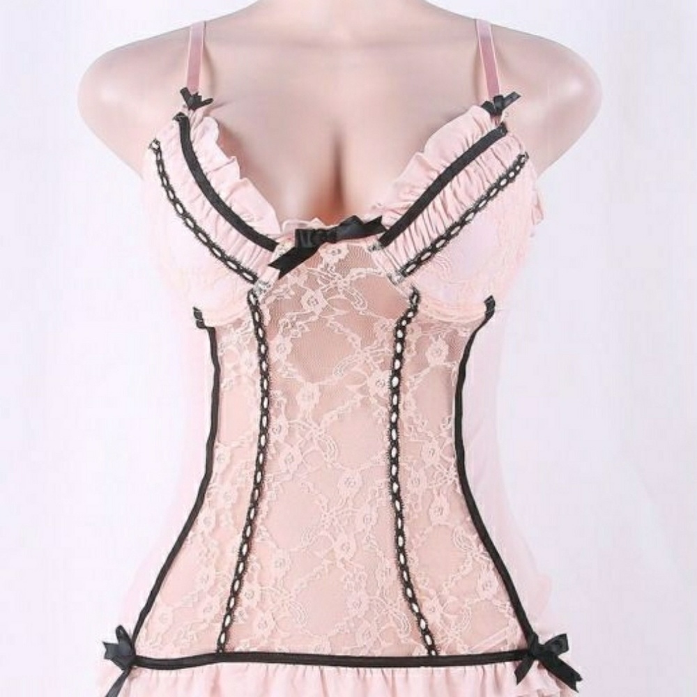 ✔SOLD on Ⓜ✔Pink Lace Padded Sexy Babydoll - Picture 1 of 7
